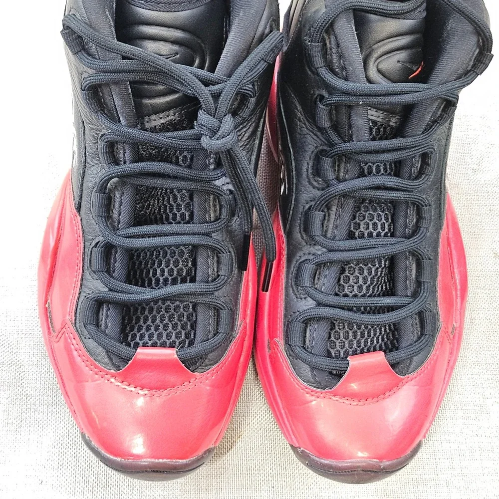 Reebok Question Mid Mens 6.5 Black Red Patent Leather Allen Iverson GV7182 Shoes
